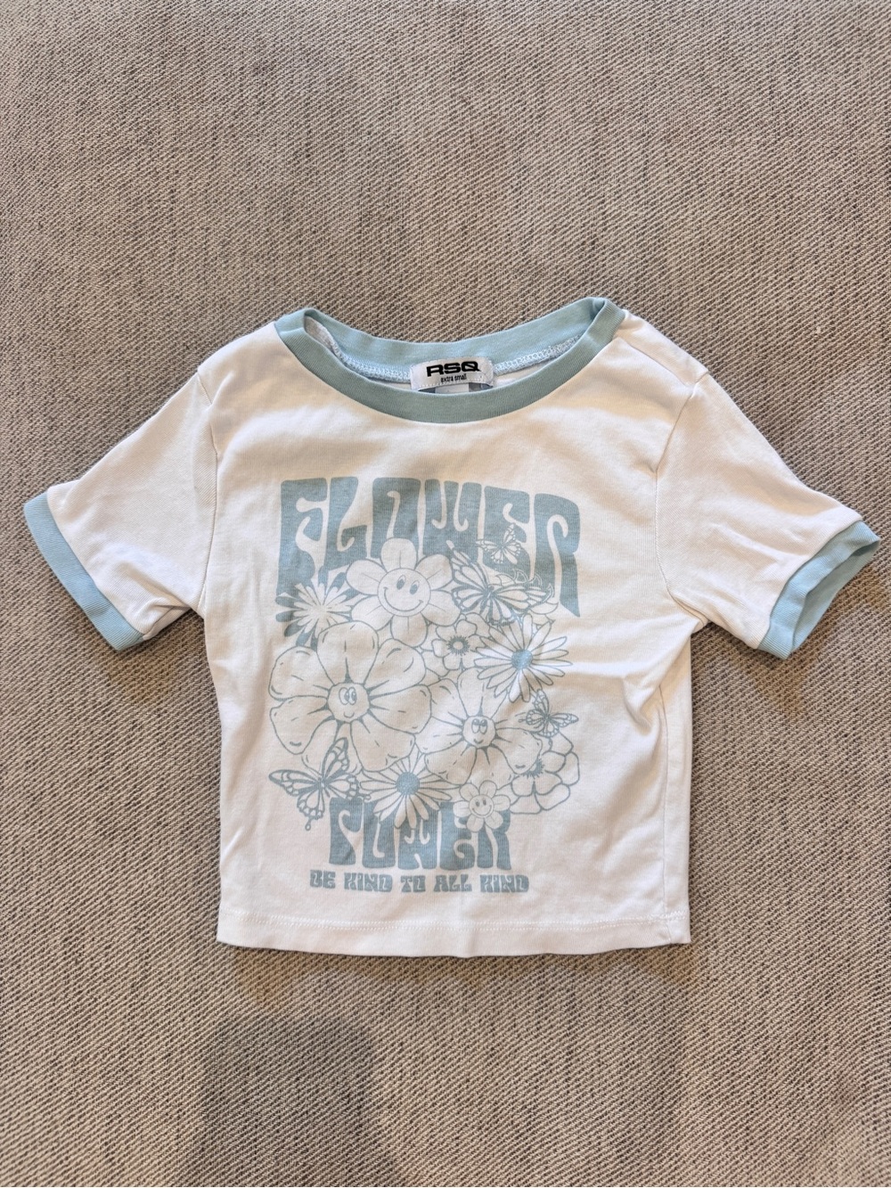 White & Light Blue Floral Graphic Tee